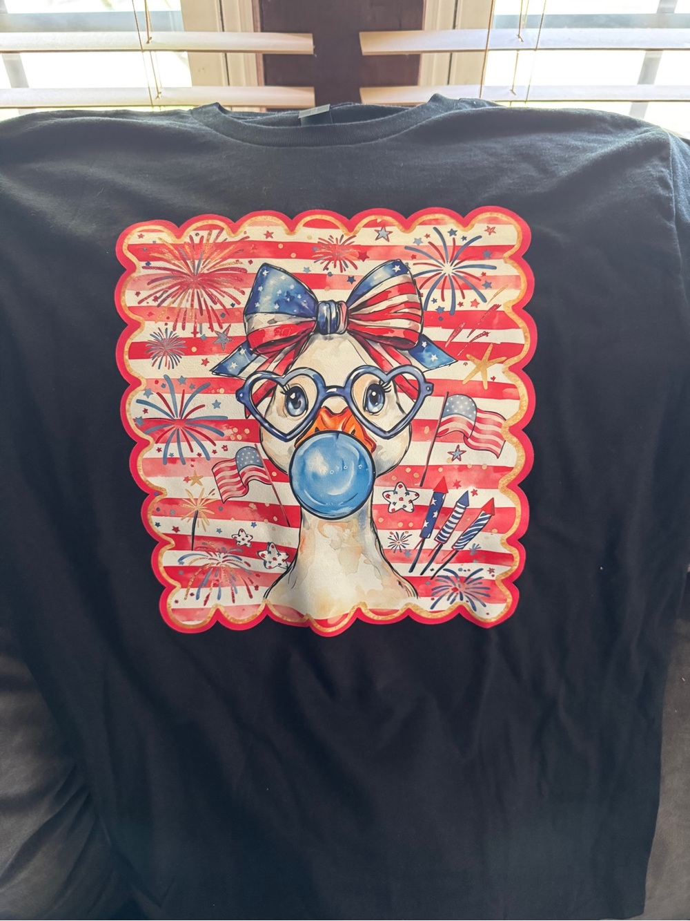 Gildan Black Short Sleeve Tee with Patriotic Duck Bubblegum Graphic